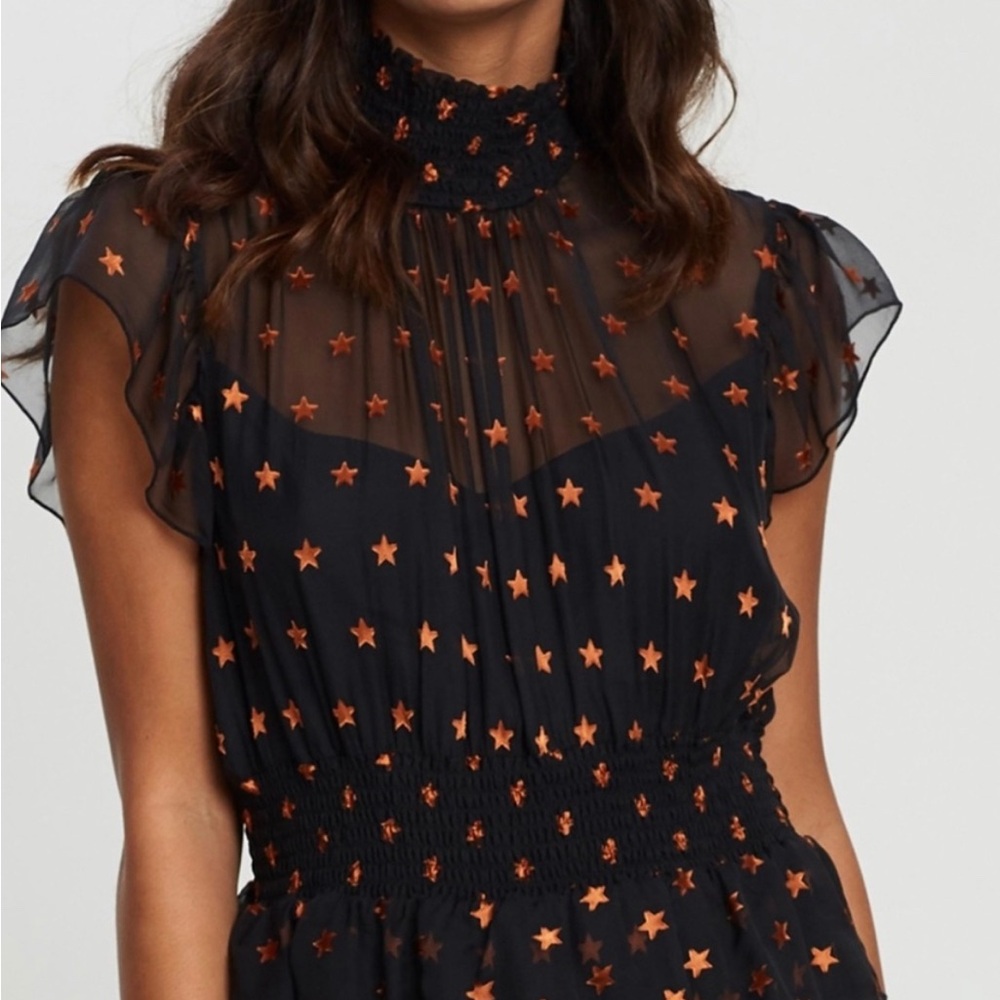 Scotch and soda Shear Black Dress with Orange Star Pattern